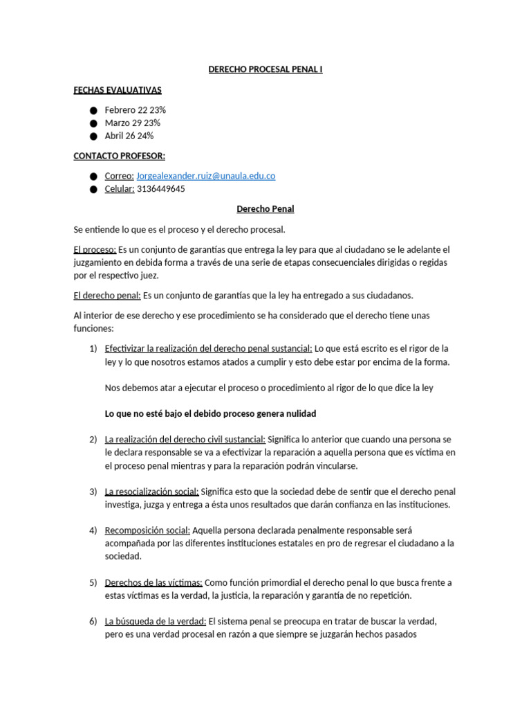 Fechas y Funciones del Derecho Procesal Penal | PDF | Debido al proceso ...