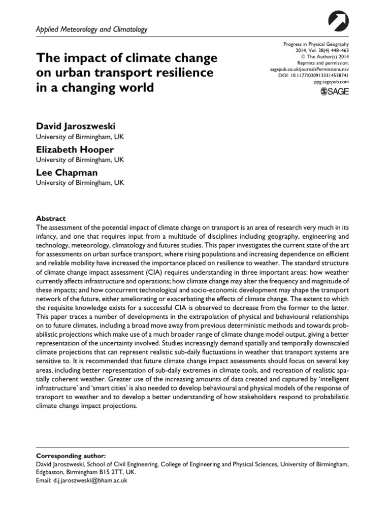 Climate Change Impact on Urban Transport | PDF | Climate Change | Climate