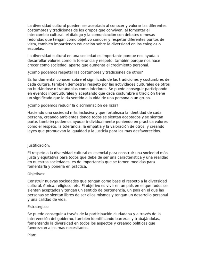 Fomentando la Diversidad Cultural y el Respeto | PDF | Sociedad ...