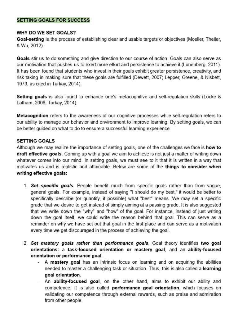 Setting Goals For Success | PDF | Self Efficacy | Goal