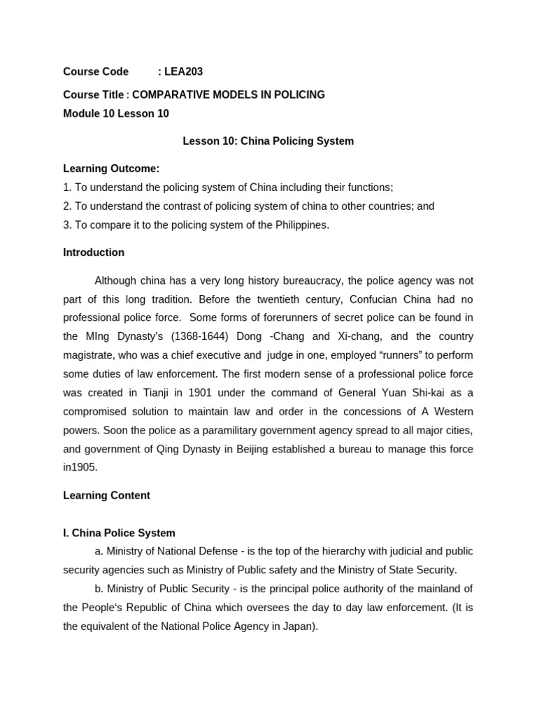 China Policing System Overview Pdf Police China