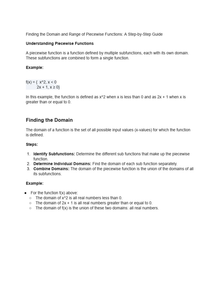 Domain and Range of Piecewise Functions | PDF
