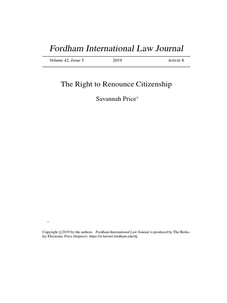 The Right To Renounce Citizenship | PDF | Government | International Law