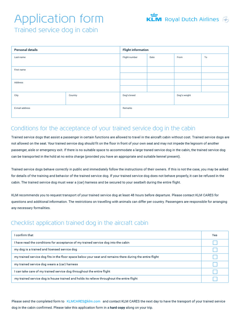 Application Form Guide Dog Cabin | PDF | Dogs | Aviation