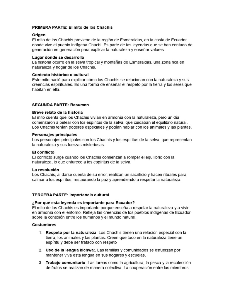 Mito de los Chachis: Cultura y Naturaleza | PDF | Naturaleza