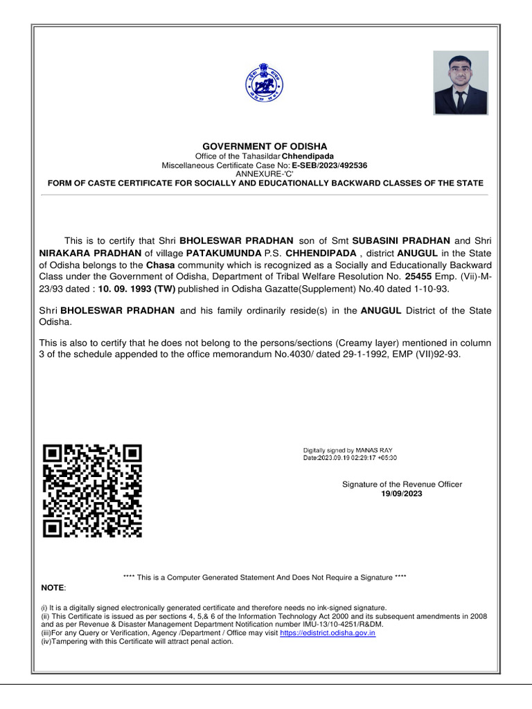Odisha Caste Certificate for SEBC | PDF