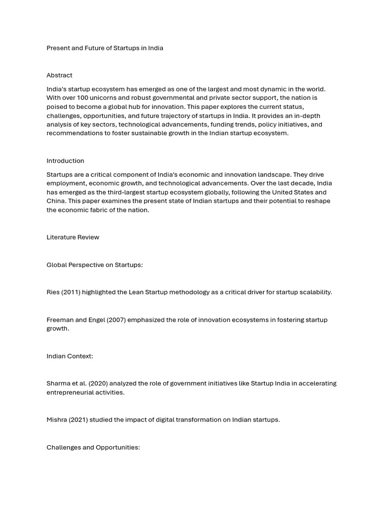 Startups in India: Current Trends & Future | PDF | Startup Company ...