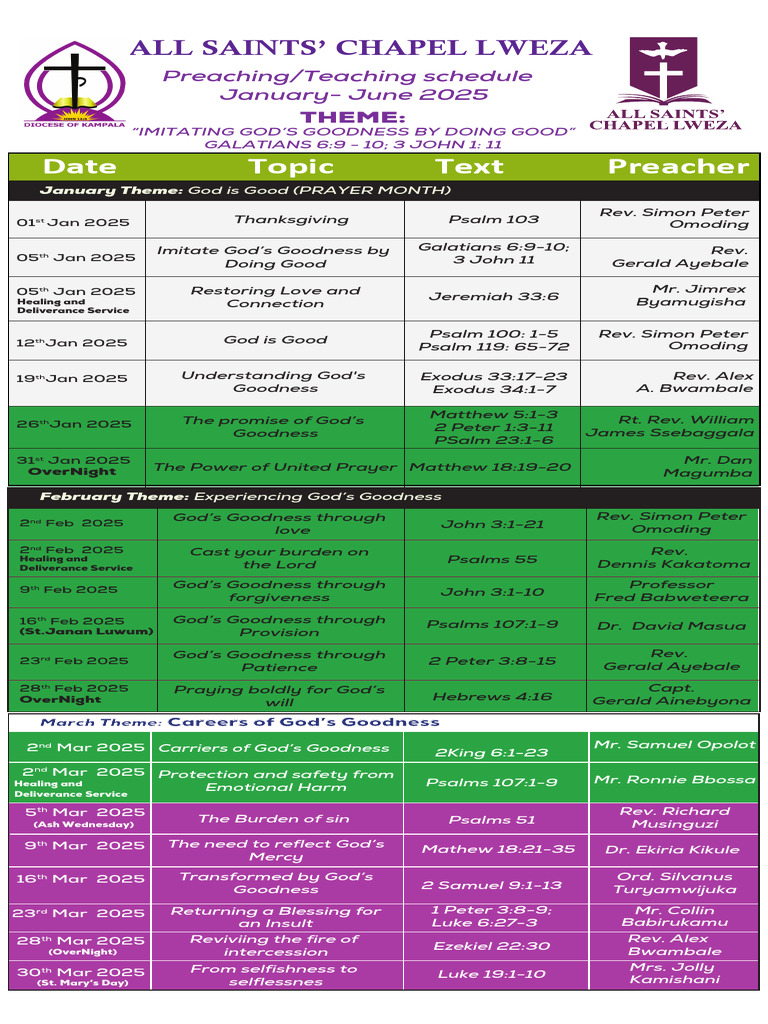Ascl Preaching Schedule Jan -June 2025 | PDF | Salvation | Gospel Of Mark