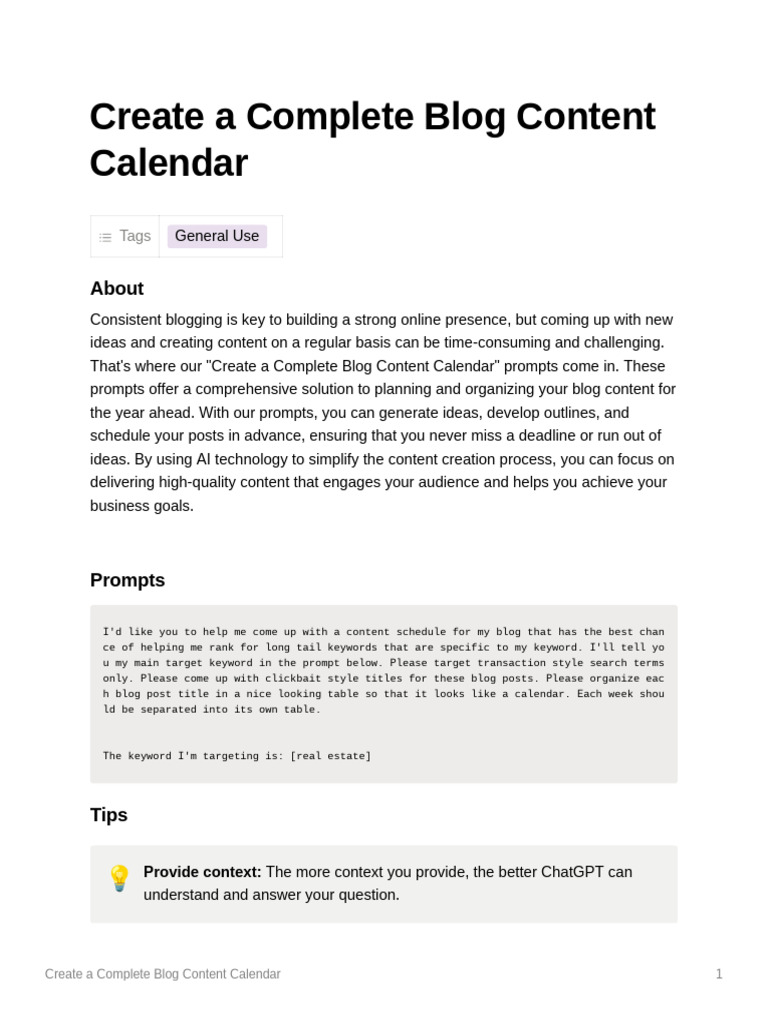 Create A Complete Blog Content Calendar | PDF