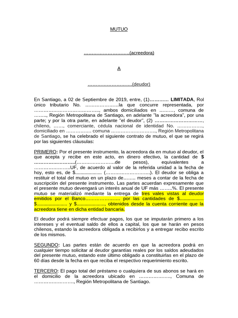 Formato Mutuo | PDF | Pagos | Servicios financieros