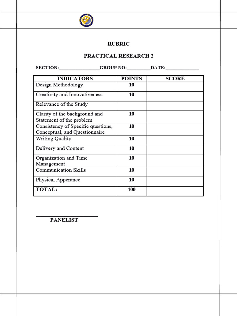 Practical Research 2 Evaluation Rubric | PDF