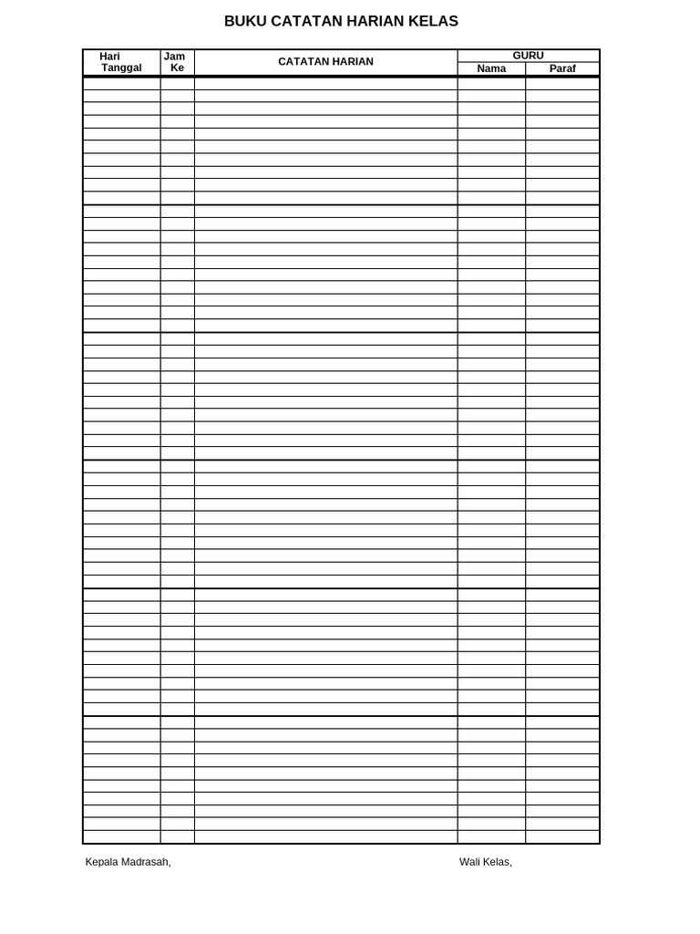 Catatan Harian Kelas Guru Madrasah | PDF