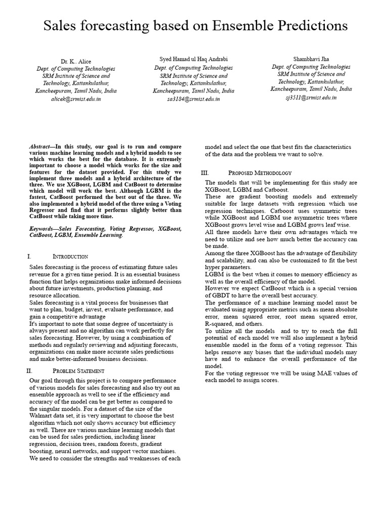 Sales Forecasting Based On Ensemble Learning | PDF | Forecasting ...