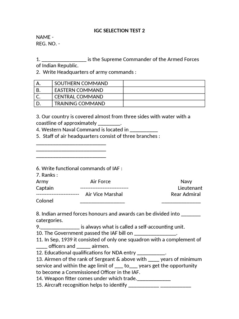 IGC Selection Test for Military Ranks | PDF | Military Rank | Aircraft