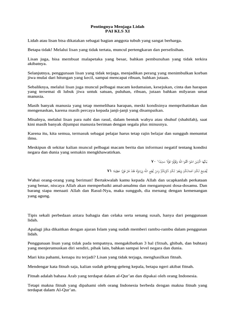 Menjaga Lisan untuk Kebaikan Hati | PDF