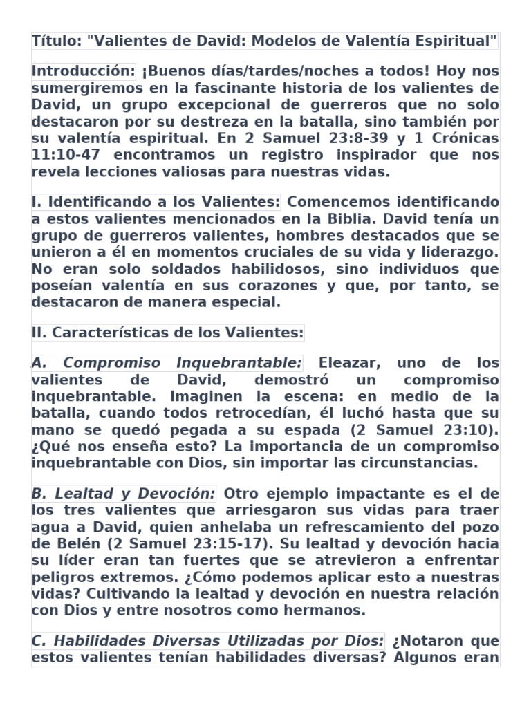 Características De Los Valientes De David Pdf David Liderazgo