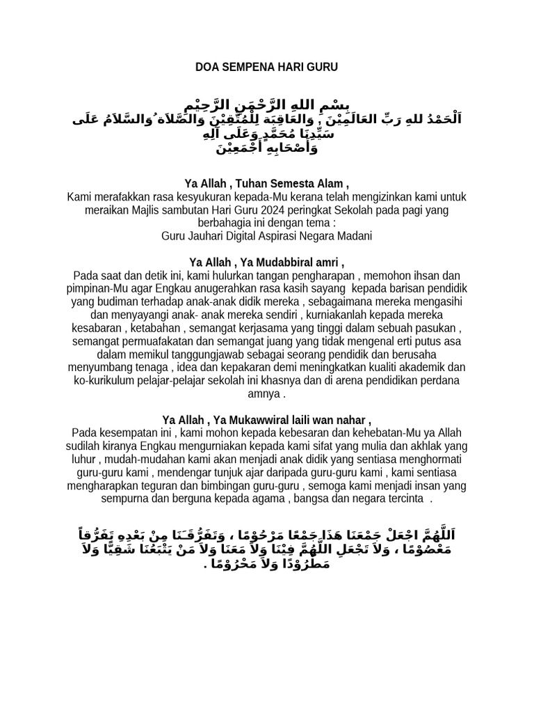 Doa Hari Guru: Syukur dan Harapan | PDF