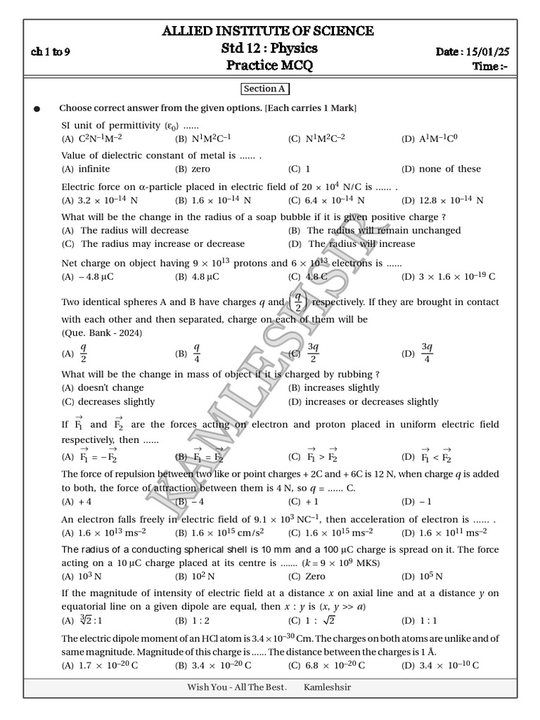 PracticeMCQ D15 Jan 2025 | PDF | Capacitance | Magnetism