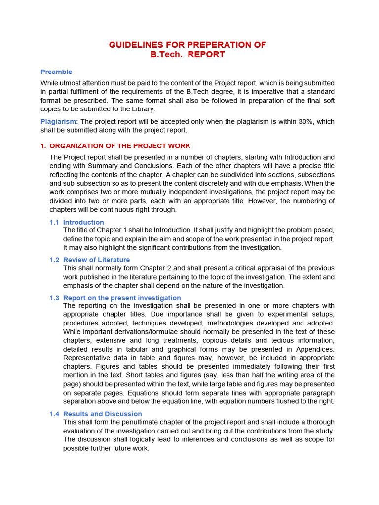 B.Tech Project Report Preparation Guidelines | PDF | Paragraph | Publishing