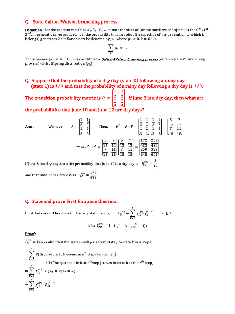 Galton-Watson Process and Markov Chains | PDF | Mathematical Concepts ...