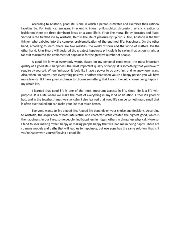 Philosophies of a Good Life | PDF