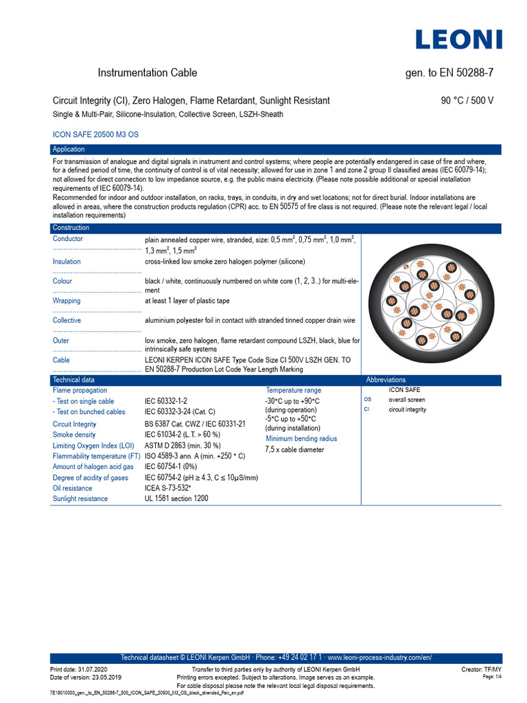 Instrumentation Cable Specifications | PDF | Smoke | Electrical Engineering