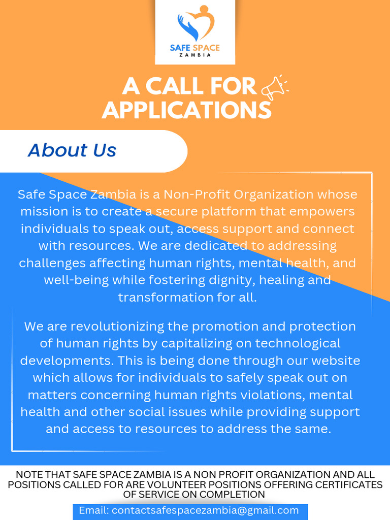 Safe Space Zambia - Call For Volunteers | PDF | Professional Certification