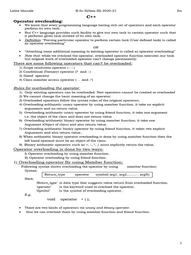 C++ Operator Overloading and Inheritance Guide | PDF | Constructor ...