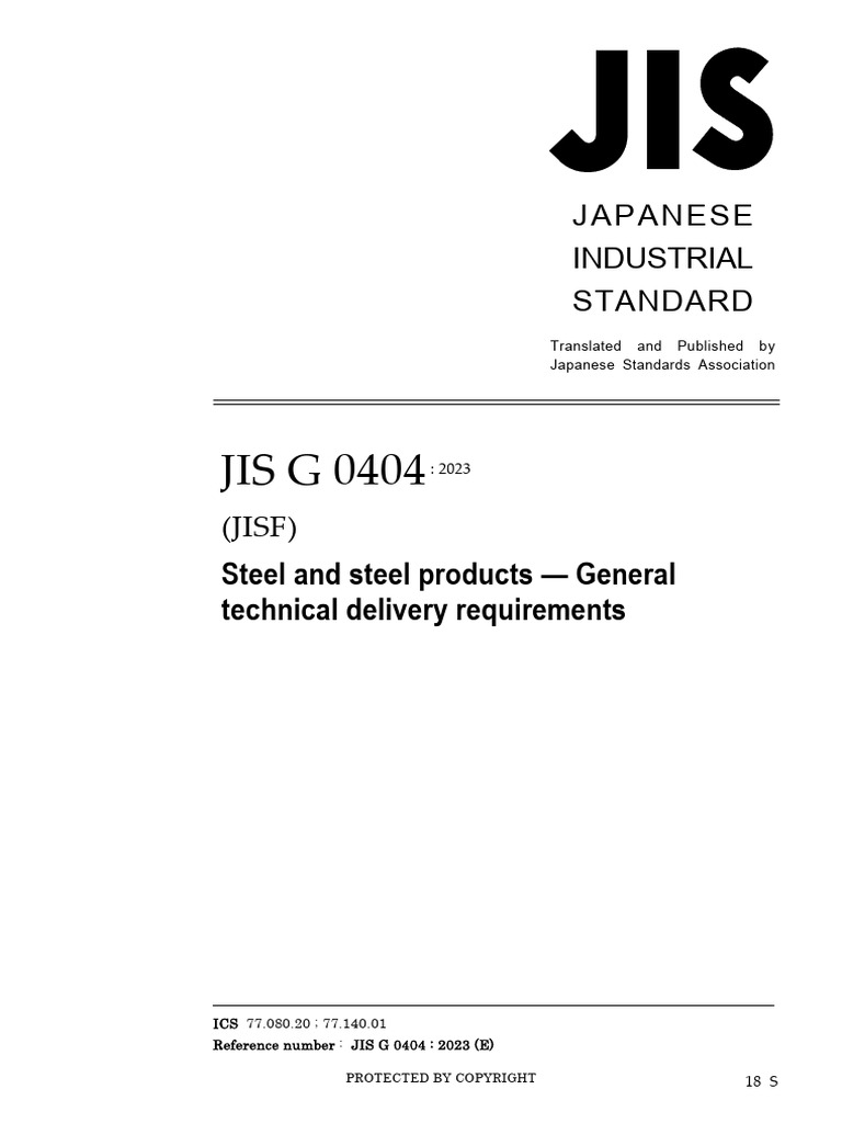 JIS G 0404:2023 Steel Delivery Standards | PDF | Steel