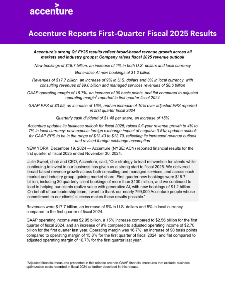 accenture-reports-first-quarter-fiscal-2025-results | PDF | Equity ...