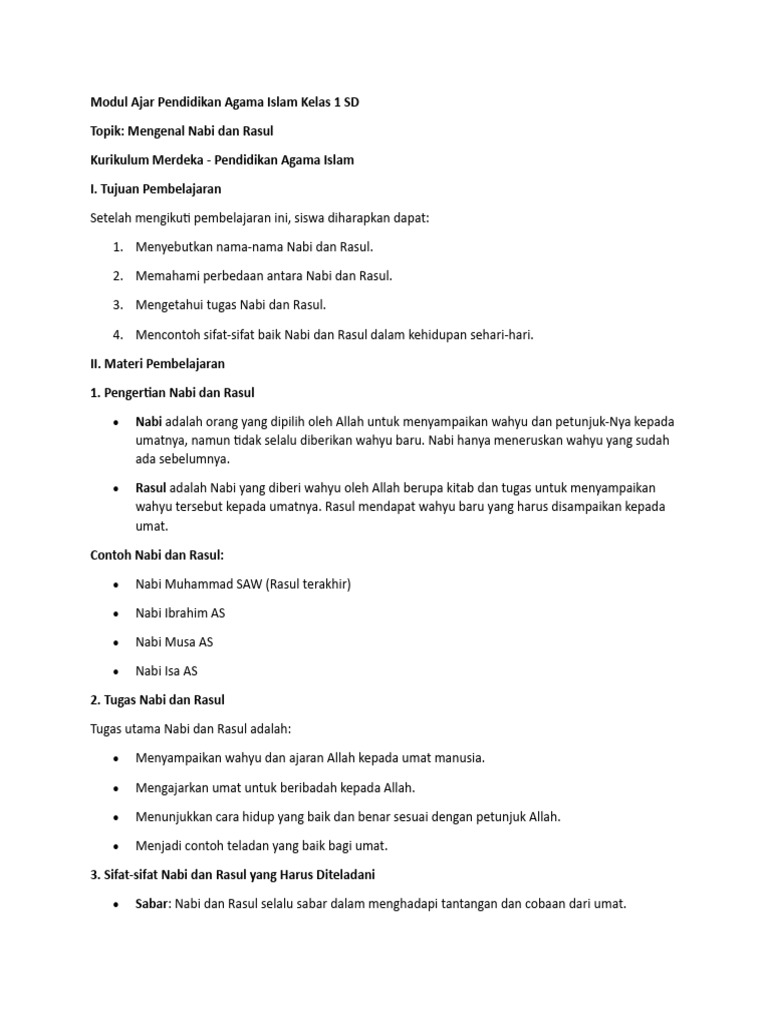 Modul Ajar Pendidikan Agama Islam Kelas 1 Sd Pdf