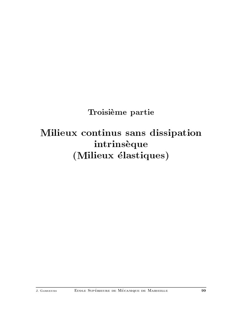 Milieux Continus Sans Dissipation Intrinsèque (Milieux Élastiques) | PDF