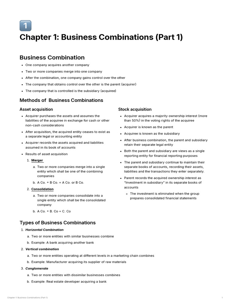 Chapter 1 Business Combinations (Part 1) | PDF | Mergers And ...