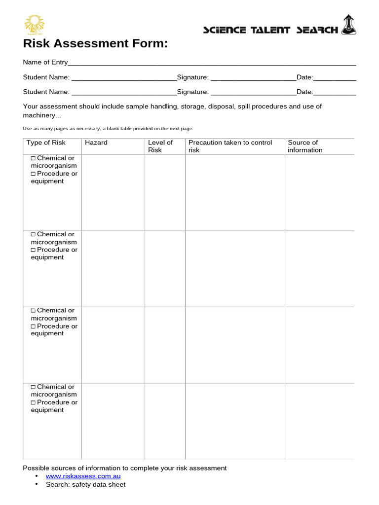 Risk Assessment Form | PDF