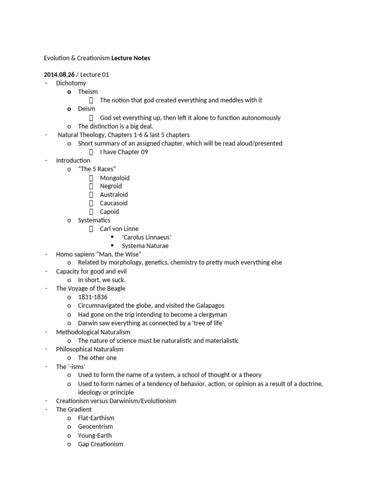 Evolution vs. Creationism Lecture Notes | PDF | Creationism | Charles ...