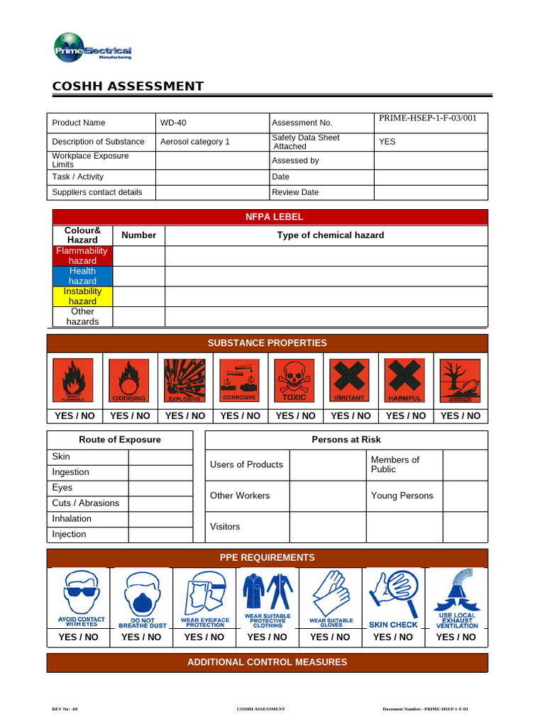 COSHH Assessment for WD-40 Safety | PDF | Workplace | Working Conditions