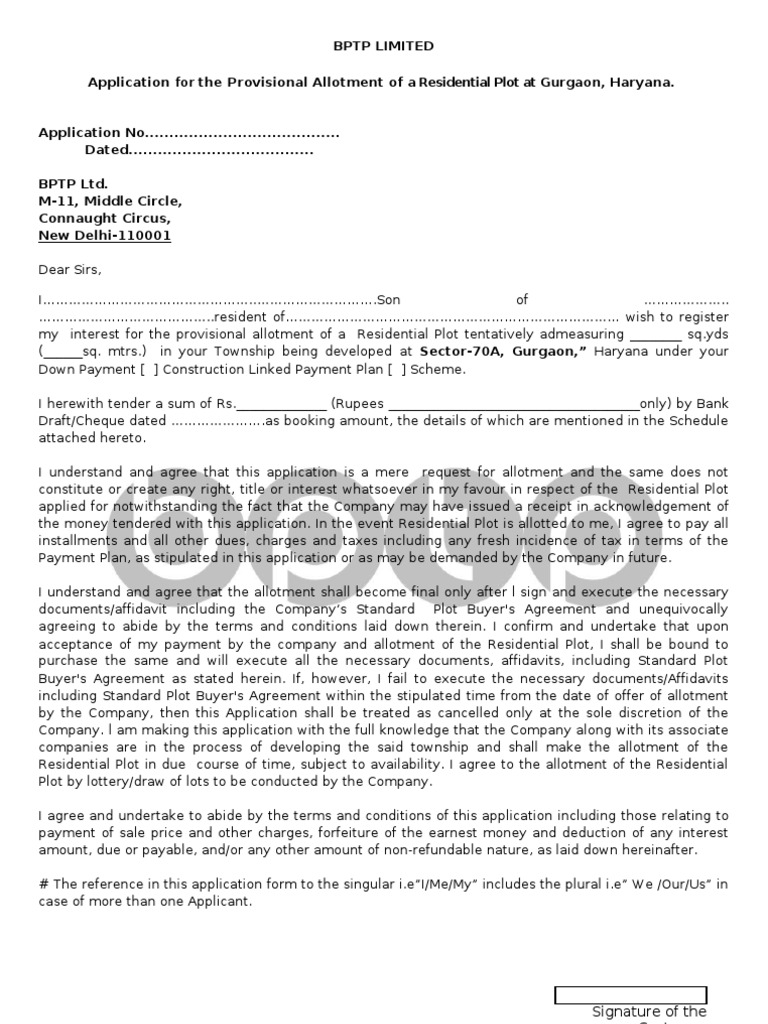 Plot Application Form | PDF | Rebate (Marketing) | Interest