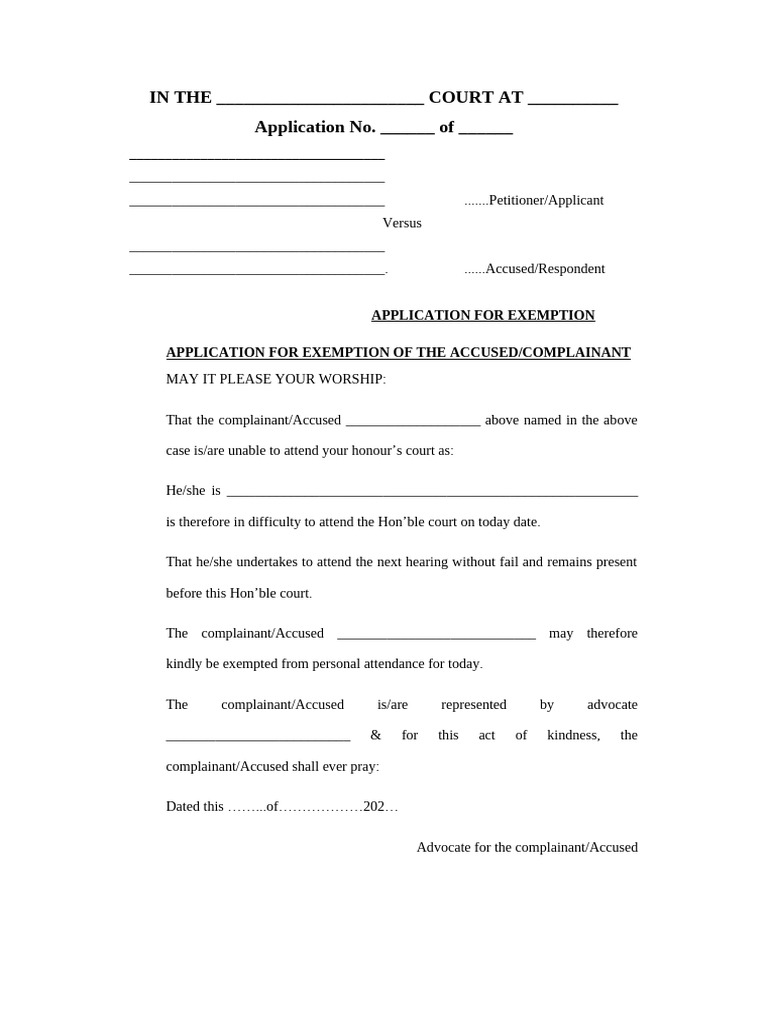 Application For Exemptions Pdf