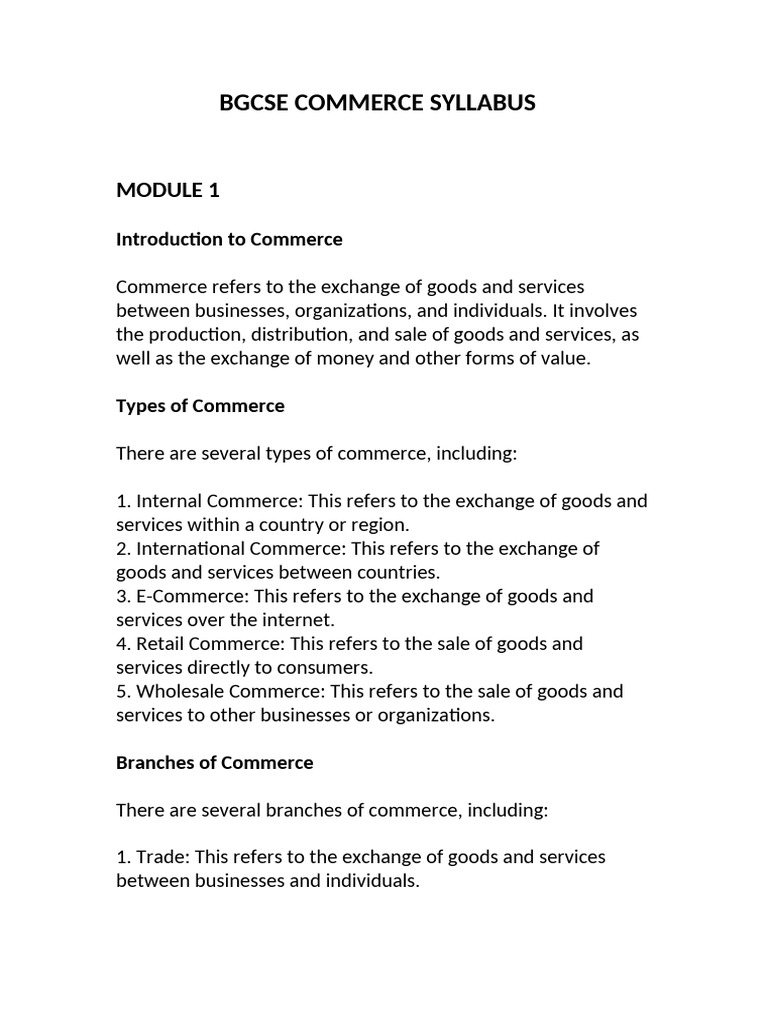 BGCSE Commerce Syllabus Overview | PDF | Commerce | Goods
