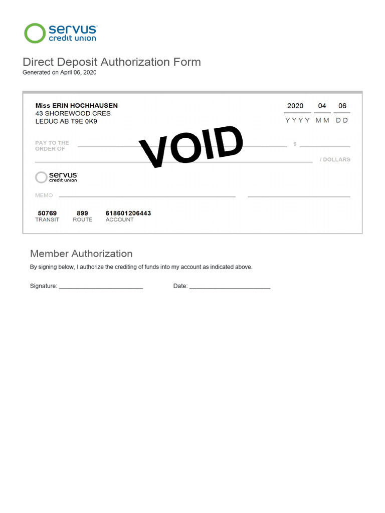 Direct Deposit Authorization Form | PDF