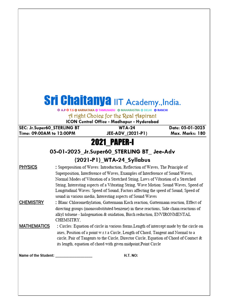 JEE Advanced 2021 Physics Chemistry Math Paper | PDF | Waves | Frequency