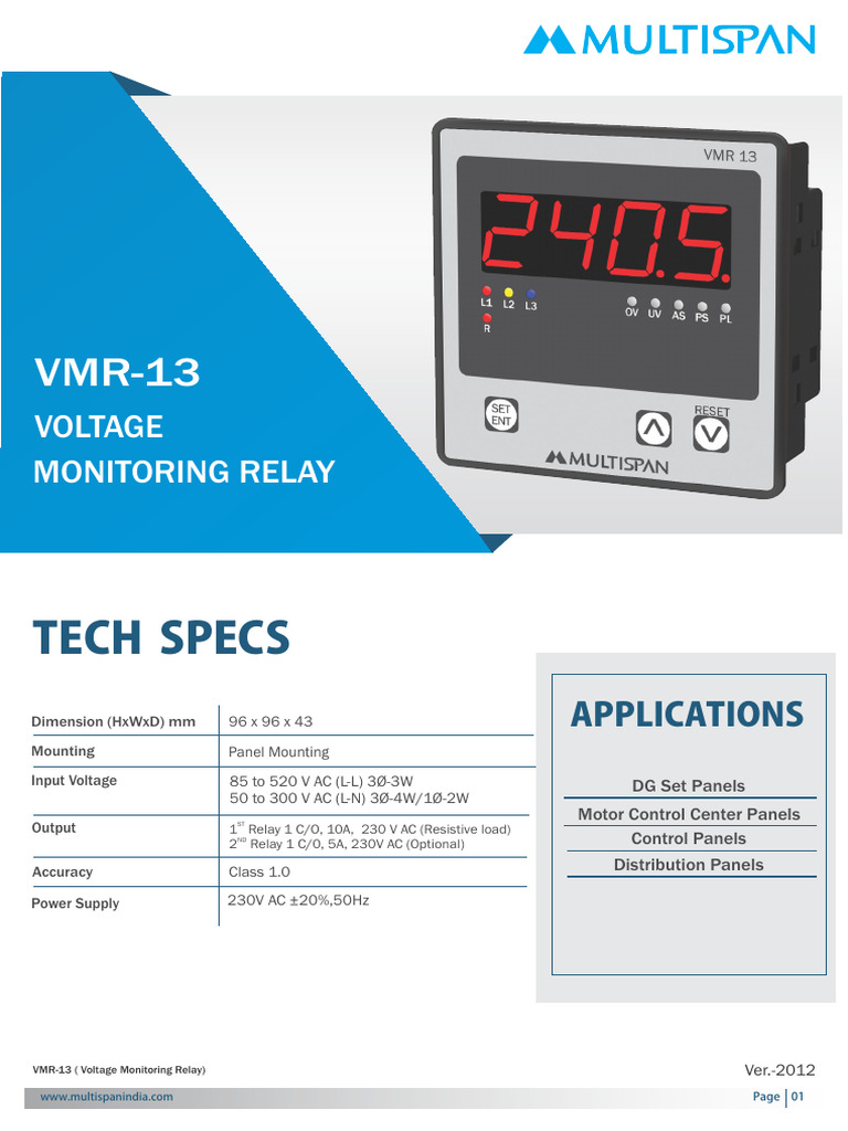 Voltage Monitoring Relay | PDF | Alternating Current | Power Supply