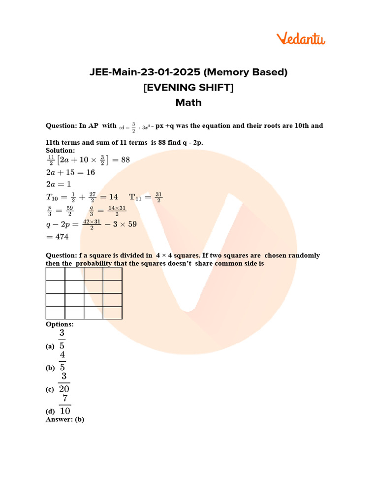 JEE Mains 2025 23 January Shift 2 Paper Analysis For Maths - FREE PDF | PDF