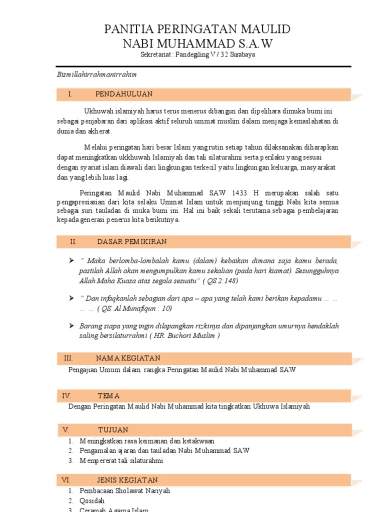 Contoh Proposal Pengajian an Maulid Nabi Muhammad