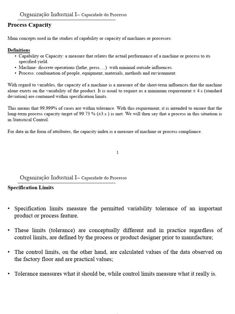 Slides Capacidade de Processo (EN) | PDF | Engineering Tolerance | Variance