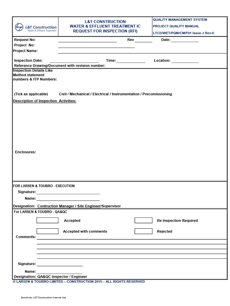 L&T Water & Effluent Treatment RFI | PDF