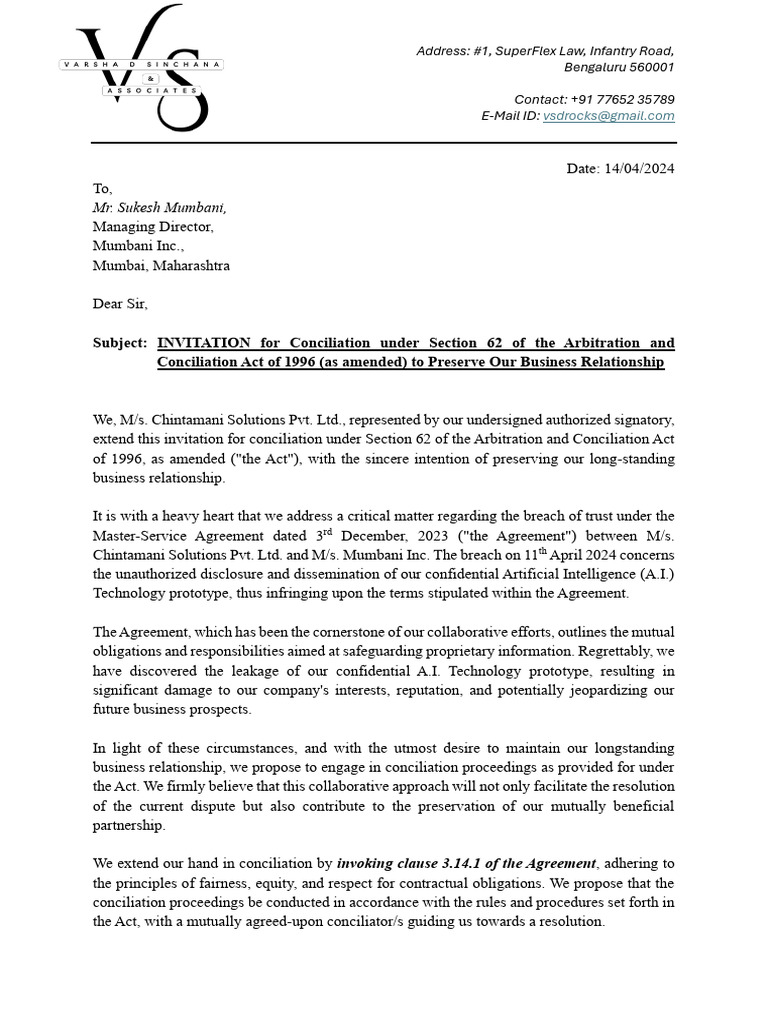 Conciliation Invitation for Business Dispute | PDF | Arbitration | Justice