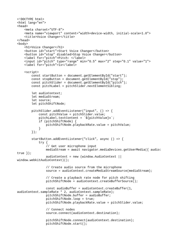 Voice Changer Web App Interface | PDF