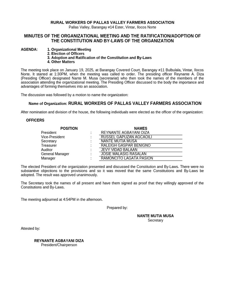 CBL Ratification Minutes: Pallas Valley | PDF | Government | Political Law