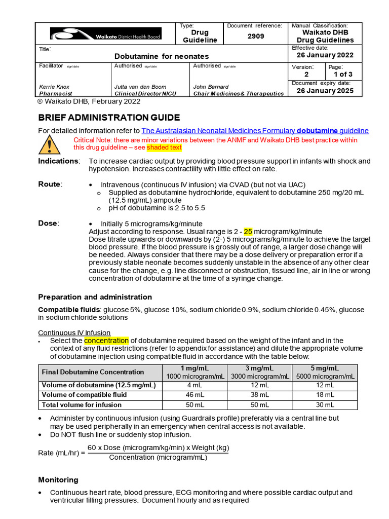 Dobutamine IV For Neonates | PDF | Intravenous Therapy | Medicine